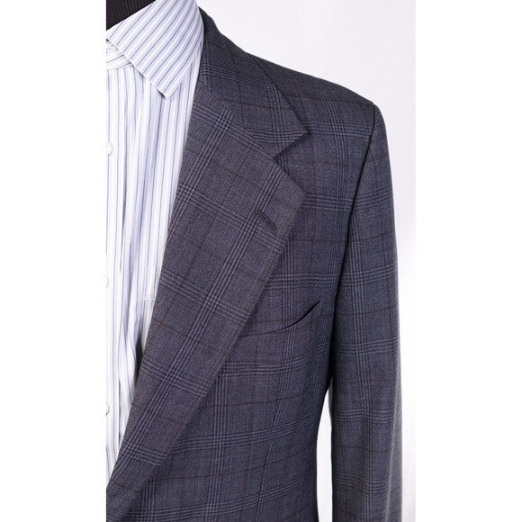 VTG Joseph Abboud Blazer Mens Sport Jacket 40S USA Wool Plaid Light Brown Grey - Picture 5 of 14